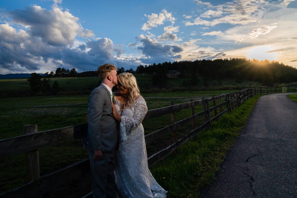 Bride and groom and a sunset in the rockies