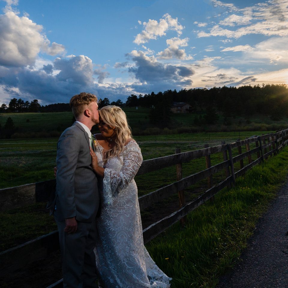 Bride and groom and a sunset in the rockies